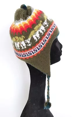 REVERSIBLE Peruvian Hat  - Alpaca Wool Beanie - Fair Isle Green - Small • £15