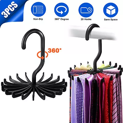 3X Neck Tie Rack 360° Adjustable Hanger Organizer Scarf Belt Hook Storage Holder • $8.98