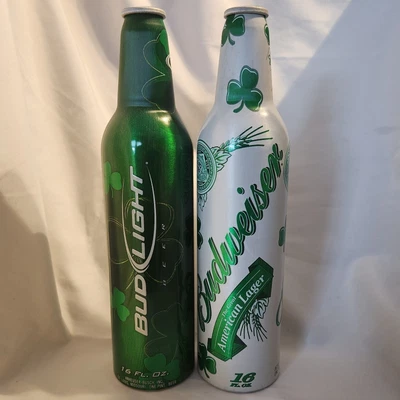 $5.99 • Buy Lot Of 2 16 Oz Bud & Bud Light St Patrick's Day Aluminum Bottles - No Caps
