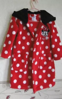 Girls Red & White Spotted MINNIE MOUSE Hooded Dressing Gown Age 12-24 Months • £2.50