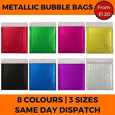 Metallic Bubble Envelope Mailing Bags Foil Gloss Postal Padded Pouch 8 Colours • £41.88