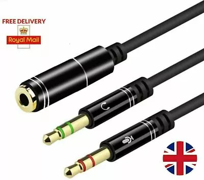 3.5mm Audio Mic Splitter 2 Jack Male To 1 Female Headphone Audio Adapter Cable • £2.99