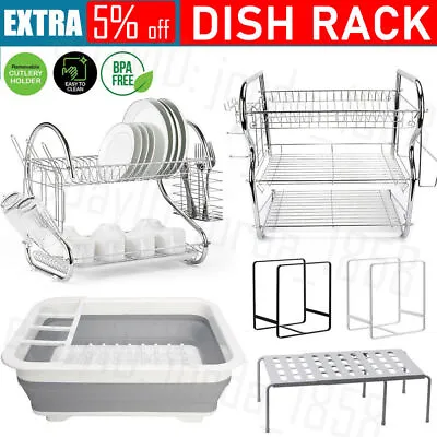3 Layer Dish Drying Rack Drainer Kitchen Plate Bowl Cup Drip Cutlery Tray Holder • $13.55