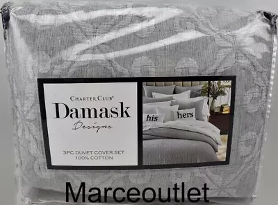 Charter Club Damask Designs Tile Matelasse FULL / QUEEN Duvet & Shams Set Gray • $21.50