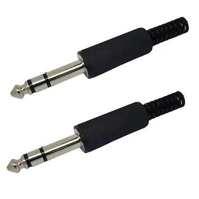 2 X 6.35mm Stereo Jack Plug Connector TWIN PACK 1/4 Inch 6.3mm Black Solder Type • £1.59