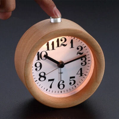 Wooden Analog Alarm Clock Non Ticking Bedside Table Desk Snooze W/ Night Light • $30.63