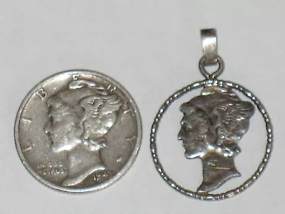 1943-S  Mercury Silver Dime And A Mercury Dime Cut Down Center Pendant • $15