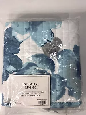 New Blue Floral Sarah Essential Living Microfiber Quilted Throw Blanket 50 X 60 • $8.95