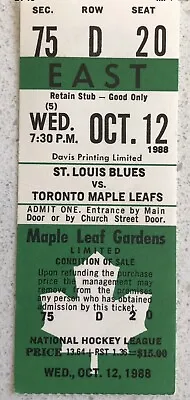 1988 Oct. 12 Maple Leaf Garden  St-Louis Vs Toronto EAST Sec. 75 Row D Seat 20 • $19.99