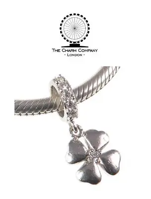 Genuine CHARM COMPANY 925 Sterling Silver Dangle SPARKLE LUCKY CLOVER Charm Bead • £13.95