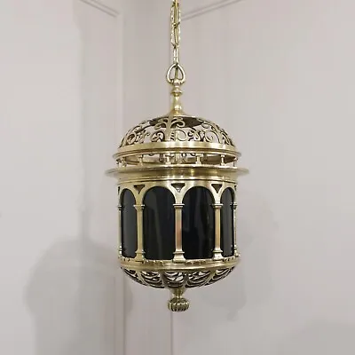 Antique Victorian Hall Lantern Brass And Bristol Blue Glass Rewired And Restored • £2600