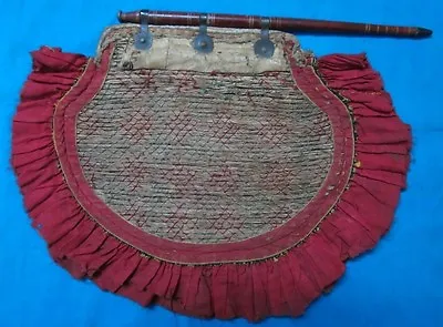 Vintage Hand Made Grass Worked Hand Fan Old Tribal Cloth Wood Handle Hand Fan • $80