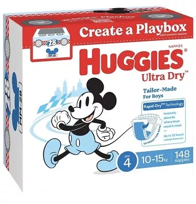 Huggies Boys' Ultra Dry Nappies Size 4 Toddler (10-15kg) 148 Nappies • $79