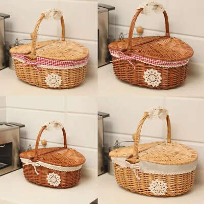 £19.19 • Buy Full Wicker Bread Basket Shopping Shop Fruit Egg Storage Hamper W/ Fabric Lining