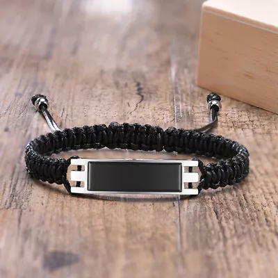 Personalized Custom Engrave Braided Rope Men Bracelet Ashes Urn Charm Cremation • £10.18