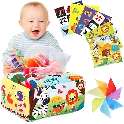 Baby Tissue Box Sensory Toy Magic Crinkle Tissues Colorful Scarve Preschool UK • £9.99
