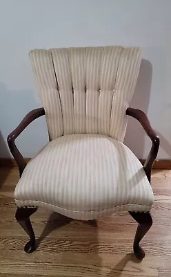 Vintage French Channel Back Wing Back  Upholstered Arm Chair • $399