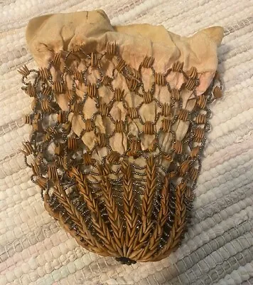 $9 • Buy Antique Beaded Purse/ Unique Wooden Like And Silver Beads