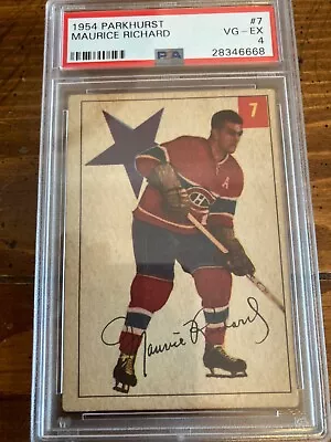 1954-55 PARKHURST #7 MAURICE THE ROCKET RICHARD PSA GRADED 4 VG - EX HOFer • $875