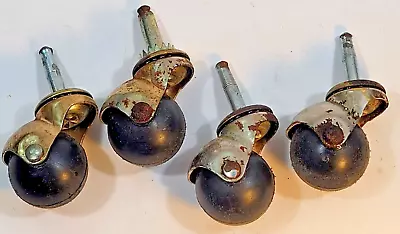 Lot 4 Ball Casters Round Rubber Wheel Roller Furniture Metal Stems Vintage • $17.95