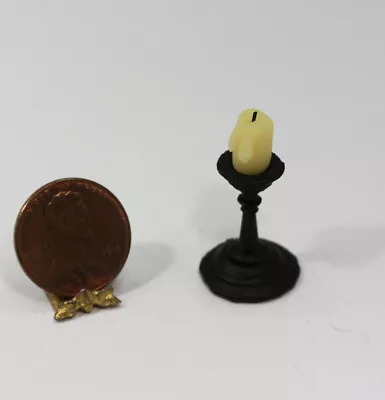 Dollhouse Miniature 1:12 Fat Black Candlestick Stand W/Melted Candle • $12.99
