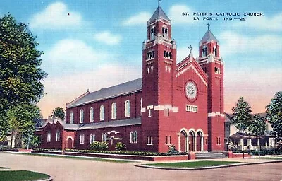 La Porte Indiana St. Peter's Catholic Church Postcard • $7.98