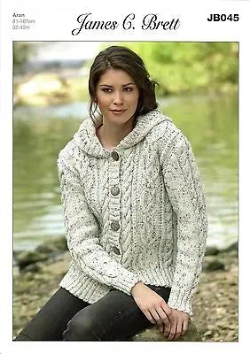 James C Brett JB045 Knitting Pattern Womens Hooded Jacket In Rustic Wool Aran • £4.59