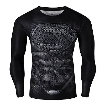 Mens Long Sleeve Compression Top Gym Superhero Avengers Marvel Muscle Superman • £14.99