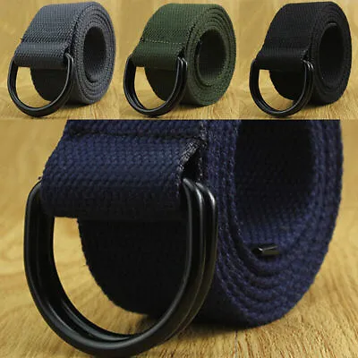 Military Canvas Web Belt Double D-ring Buckle Men Women Unisex Gift New • £4.99