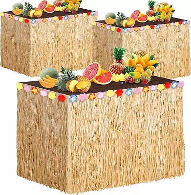 3 Packs Hawaiian Luau Grass Table Skirt 108 X 30 Inch Tropical Hibiscus Luau Par • $33.98