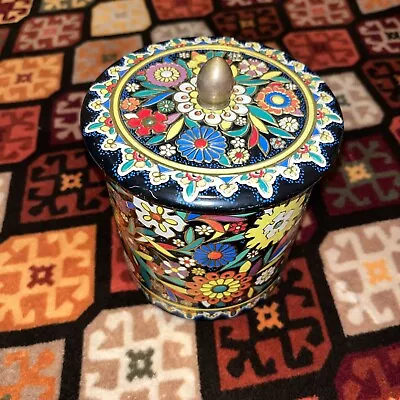 Vintage Multi Colored Floral Tin Can Canister With Lid  England 5  Vintage Oop • $25