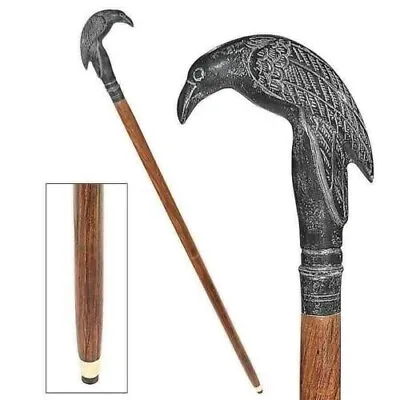 Vintage Walking Cane Brass Crow Head Handle Foldable Wooden Stick Seniors Gift • $37.59