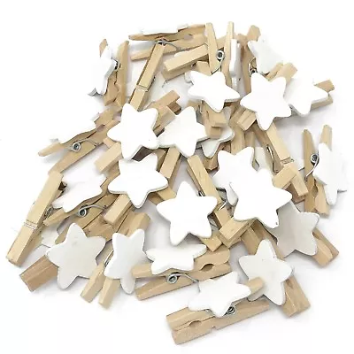 Mini 30mm Wooden Clothes Pegs With 15mm Stars For Craft ShabbyChic Embellishment • £3.29