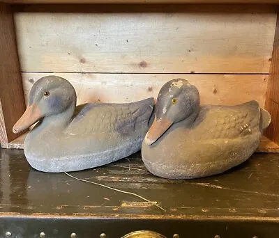 Pair Of CARRY-LITE Vintage Paper Mache Mallard Duck Decoys With Glass Eyes Decor • $29.97