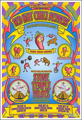 $20 • Buy STONE TEMPLE PILOTS & RED HOT CHILI PEPPERS Signed Original 2000 Concert Poster
