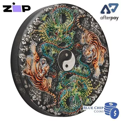 2023 $5 Double Dragon & Tiger With Yin Yang 5oz Silver Antiqued Coloured Coin • $764.99