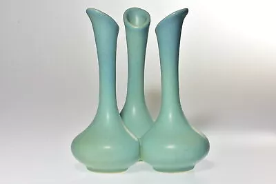 Van Briggle Pottery Turquoise Blue 3 Stem Bud Vase #3261 • $95