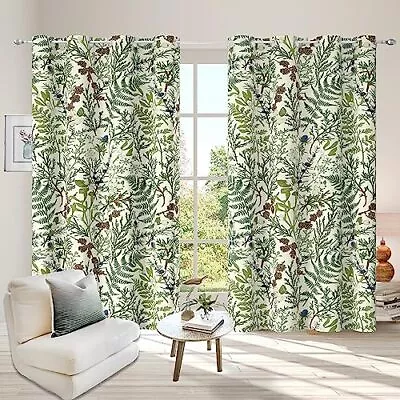 Vintage Botanical Curtains Green Plant Floral Room Darkening Grommet Window D... • $55.30