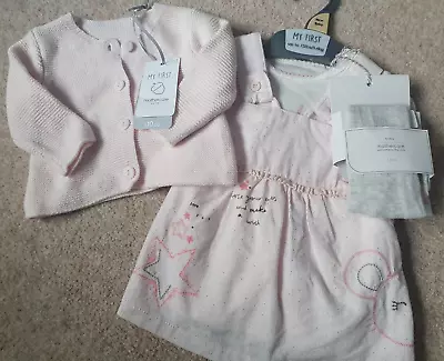 4PCS BNWT Mothercare Baby Girl Newborn Dress Cardigan Set Outfit Bodysuit Tights • £11.59