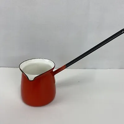 Vintage Miniature Red Enamel Dipper Pot With Spout Long Black Handle • $11.99