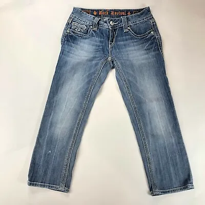 $49.89 • Buy Rock Revival Women Blue Medium Wash Rhinestone Alanis Capri Jeans Buckle Sz 25