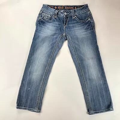 $49.89 • Buy Rock Revival Women Blue Medium Wash Rhinestone Alanis Capri Jeans Buckle Sz 25