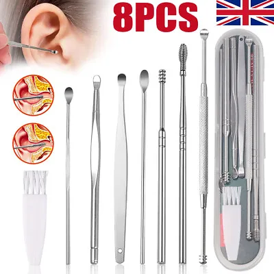 8pcs Stainless Steel Ear Wax Removal Tool Kit Ear Pick Cleaner Remover Earpick • £2.99