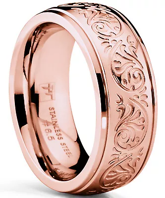 RoseTone Women's Stainless Steel Ring Wedding Band Engraved Florentine Design • $12.99