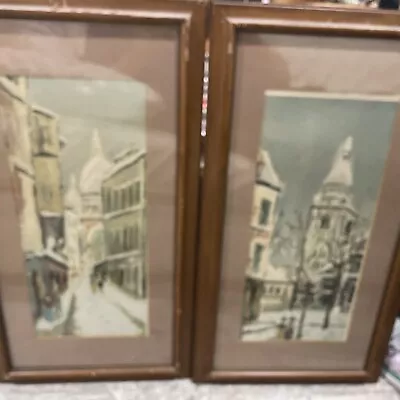 Mid Century Vintage Maurice Utrillo Street Scenes Framed Lithograph Pair 26x14.5 • $38