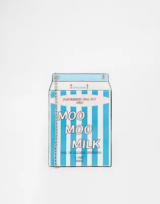 £15.99 • Buy ASOS Cow Milk Vegan Leather Novelty Crossbody With Chain Phone Cartoon Print Bag
