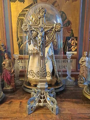 Huge Unique Antique ArtNouveau Church Altar Standing Cross Crucifix Jesus Corpus • $260