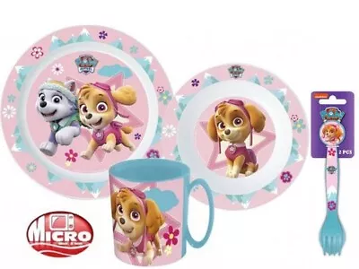 Paw Patrol Pink Girls Kids Toddlers Dinner Breakfast Set Plate Bowl Mug Spoon • £11.49