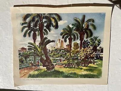 Los Angeles Park  Millard Sheets 1950 Advertisement United Airlines • $100