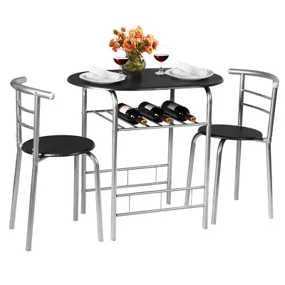 Small Table And 2 Chairs 3PCS Bar Kitchen Dining Breakfast Furniture Set W/Shelf • £62.95